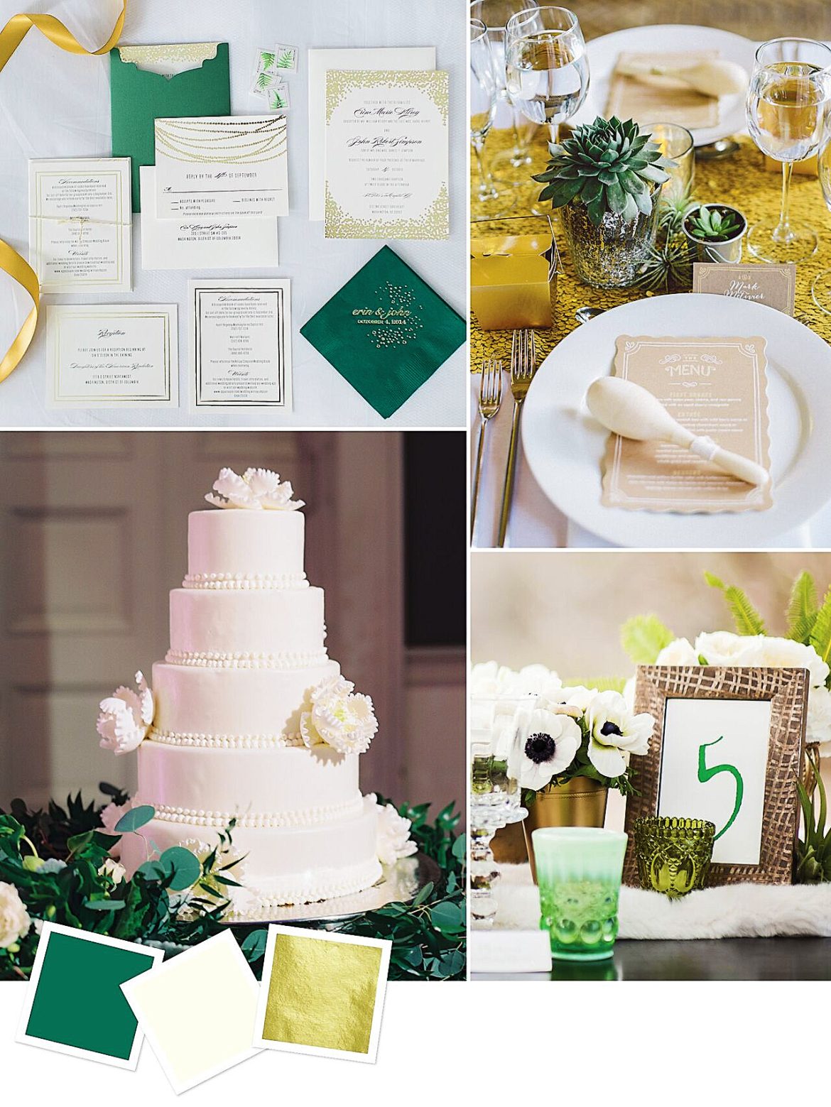 Fresh Wedding Color Palette for Your Wedding Themes | Emerald + Cream + Gold : Elegant Wedding Color Combo Of Emerald And Gold